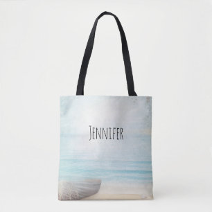 Nautical Beach Scene med Rowboat & Fishing Net Tygkasse