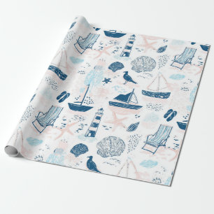 Nautical Beach Sommar Blå Rosa Kust (1) Presentpapper