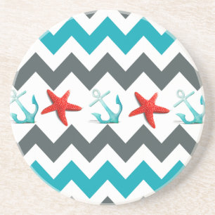 Nautical Beach Theme Chevron Anchors Starfish Underlägg