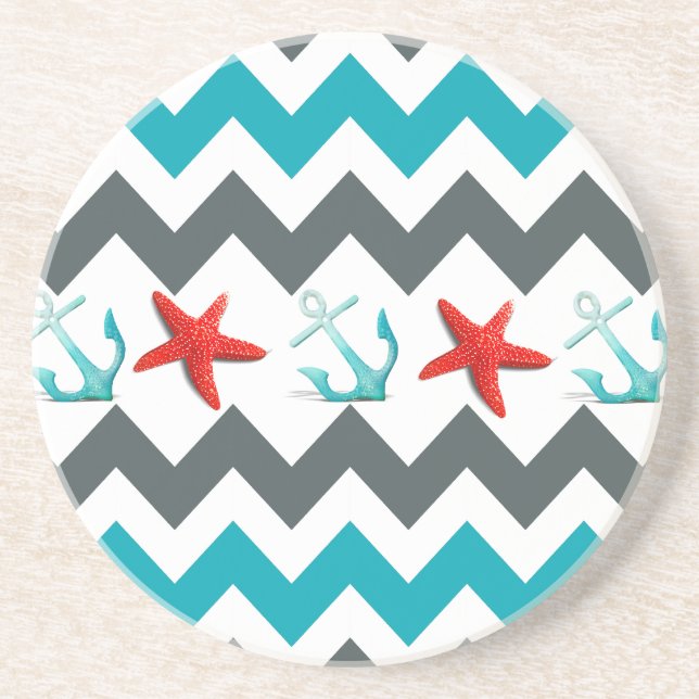 Nautical Beach Theme Chevron Anchors Starfish Underlägg (Framsidan)