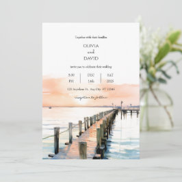 Nautical Beachside Orange Himlar Sunset Pier Bröll Inbjudningar
