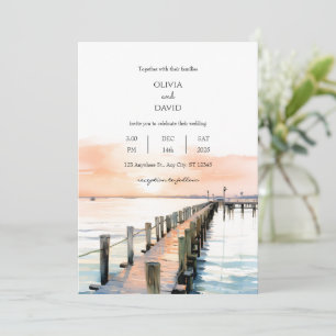Nautical Beachside Orange Himlar Sunset Pier Bröll Inbjudningar