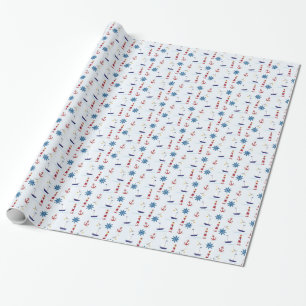 Nautical Beachy Lighthouse och Starfish Gift Wrap Presentpapper