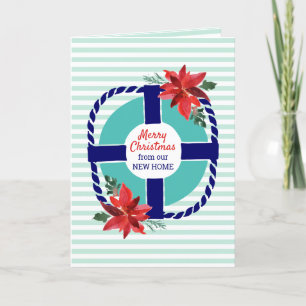 Nautical Beachy Poinsettia Ny adress Helgkort