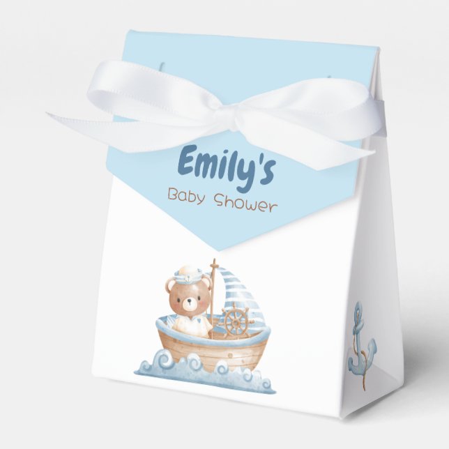 Nautical Bear Favor Box (Boy Baby Shower) Presentaskar (Framsidan Sidan)