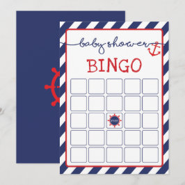 Nautical Bingo Baby Shower Game Navy Red Inbjudningar