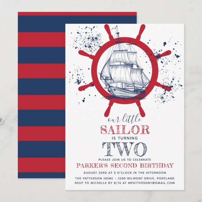 Nautical Birthday Sailor Inbjudningar (Fram/baksida)