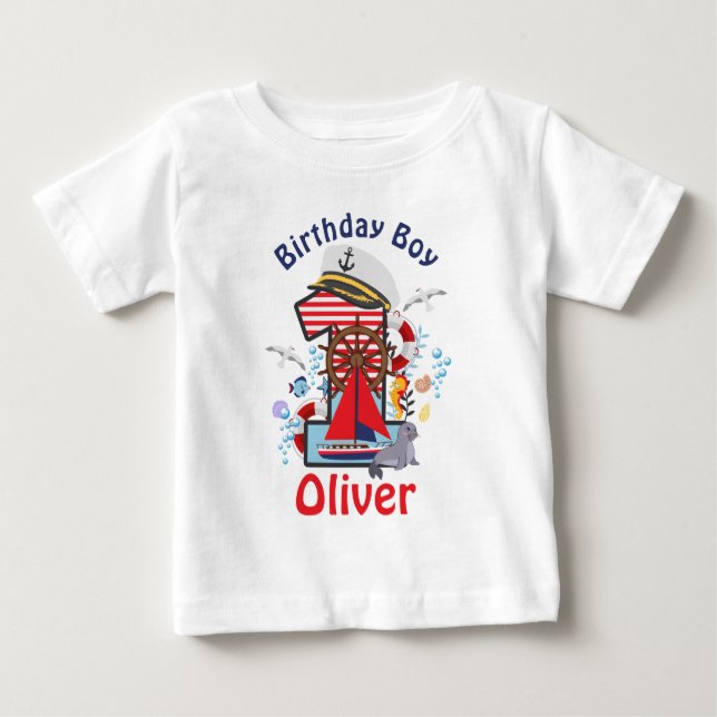Nautical Birthday Shirt Nautical First Birthday T (Framsida)