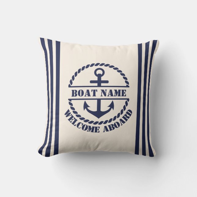 Nautical Blå Ankar Anpassad Båt Namn Kast Kudd Kudde (Framsida)