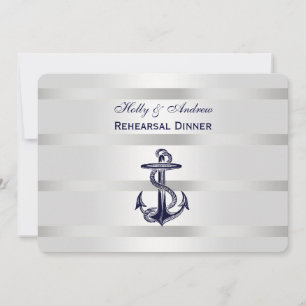 Nautical Blå Ankar Silver Vit BG H Repetition Midd Inbjudningar
