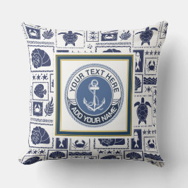 Nautical Blå och Vit Ankar Kust Kudde