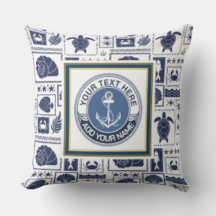 Nautical Blå och Vit Ankar Kust Kudde