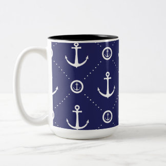 Nautical blå och vit ankar mönster mugg