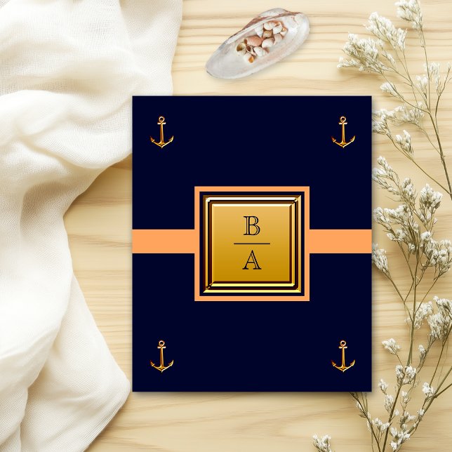 Nautical Blå Orange Budget Bröllopsinbjudan Flygblad (Skapare uppladdad)
