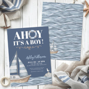 Nautical Blå Pojke Baby Shower Inbjudningar