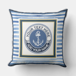 Nautical Blå Ränder Ankare Anpassad Monogram Kudde