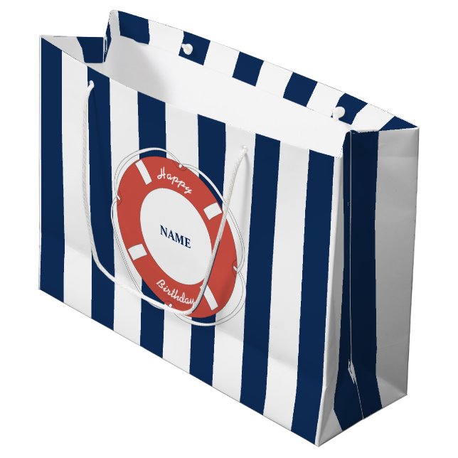 Nautical Blå Randig Anpassat Namn Födelsedag   (Framsidan Vinklad)
