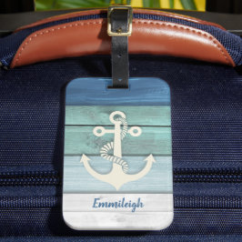 Nautical Blå Turkos Bruten Trä Ankare Bagagebricka