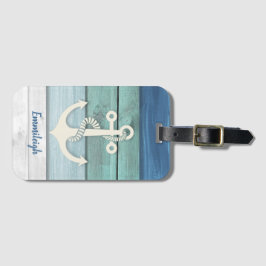 Nautical Blå Turkos Bruten Trä Ankare Bagagebricka