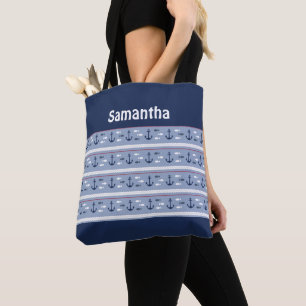 Nautical blå vit röd Ankare Monogram Totebag Tygkasse