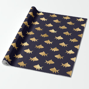 Nautical Black and Guld Fish Mönster Presentpapper
