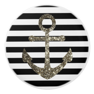 Nautical Black and White Anchor Drawer Knopp