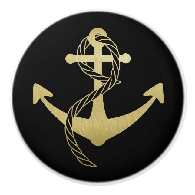 Nautical Black och Guld Sailboat Sailor Yacht Knopp (Framsidan)