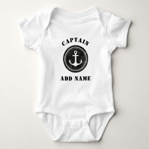 Nautical Black & White Anchor Kapten Namn T Shirt
