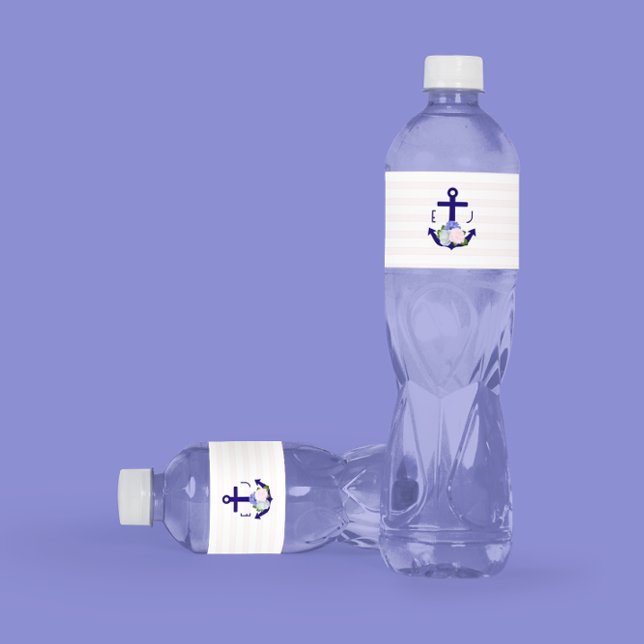 Nautical Blommiga Randiga Bröllop Vattenflaskor Etikett (Skapare uppladdad)