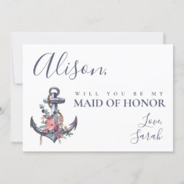 Nautical Blommigt Anchor Maid of honor Frieri kort