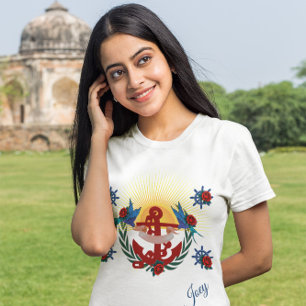 Nautical Blommigt Red Anchor Blue T Shirt