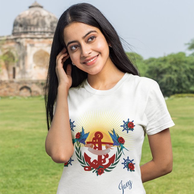 Nautical Blommigt Red Anchor Blue T Shirt (Skapare uppladdad)