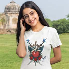 Nautical Blommigt Red Heart Blue T Shirt
