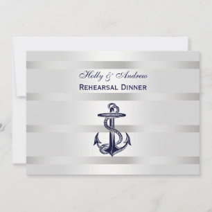 Nautical Blu Anchor Silver Wht BG H Rehearsal Din Inbjudningar