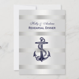 Nautical Blu Anchor Silver Wht BG V Rehearsal Din Inbjudningar