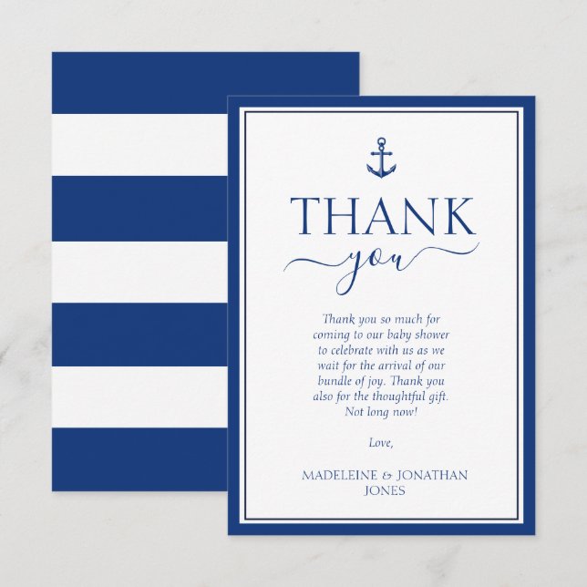 Nautical Blue Anchor Baby Shower-Tack Tack Kort (Fram/baksida)