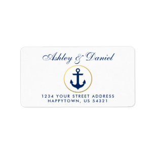 Nautical Blue Anchor Bröllop Adress Adressetikett