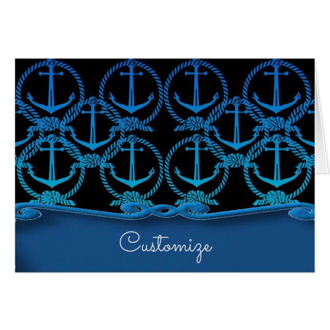Nautical Blue Anchor Motif Card OBS Kort (Framsidan Horizontal)