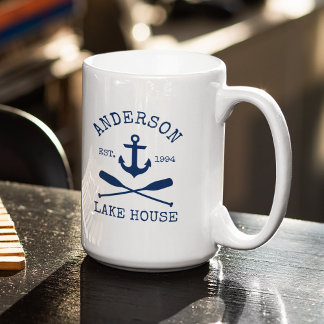 Nautical Blue Anchor Oars Sjö House Namn Large Kaffemugg