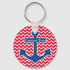 Nautical Blue Anchor på Red Chevron Background Nyckelring