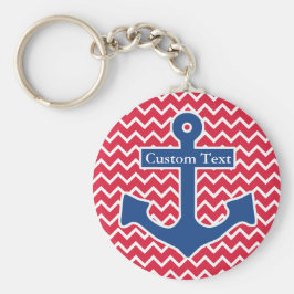 Nautical Blue Anchor på Red Chevron Background Nyckelring