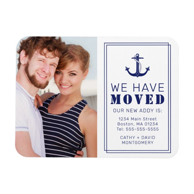 Nautical Blue Anchor Photo Flytta Nyare adress Magnet (Horisontell)