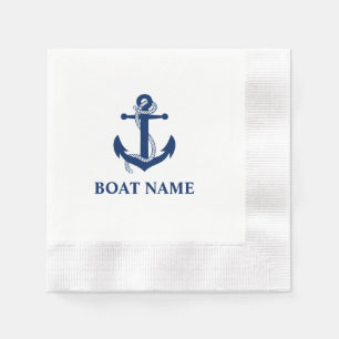 Nautical Blue Anchor Rope Boat Namn Cocktail Pappersservett