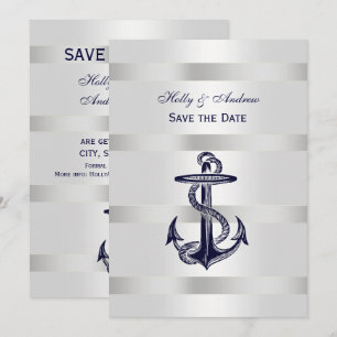 Nautical Blue Anchor Silver Vikt BG V Save the Dat Inbjudningar