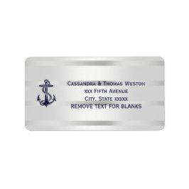 Nautical Blue Anchor Silver White Bg-adressetikett Adressetikett