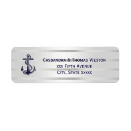 Nautical Blue Anchor Silver Wht Retn Address Label Returadress Etikett