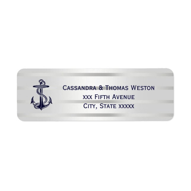 Nautical Blue Anchor Silver Wht Retn Address Label Returadress Etikett (Framsidan)