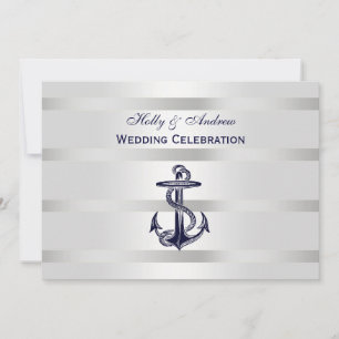 Nautical Blue Anchor Silver WT BG H Bröllop Inbjudningar