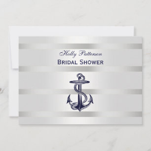 Nautical Blue Anchor Silver Wt BG H Möhippa Inbjudningar