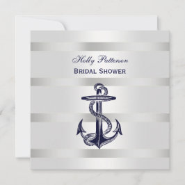 Nautical Blue Anchor Silver Wt BG SQ Möhippa Inbjudningar